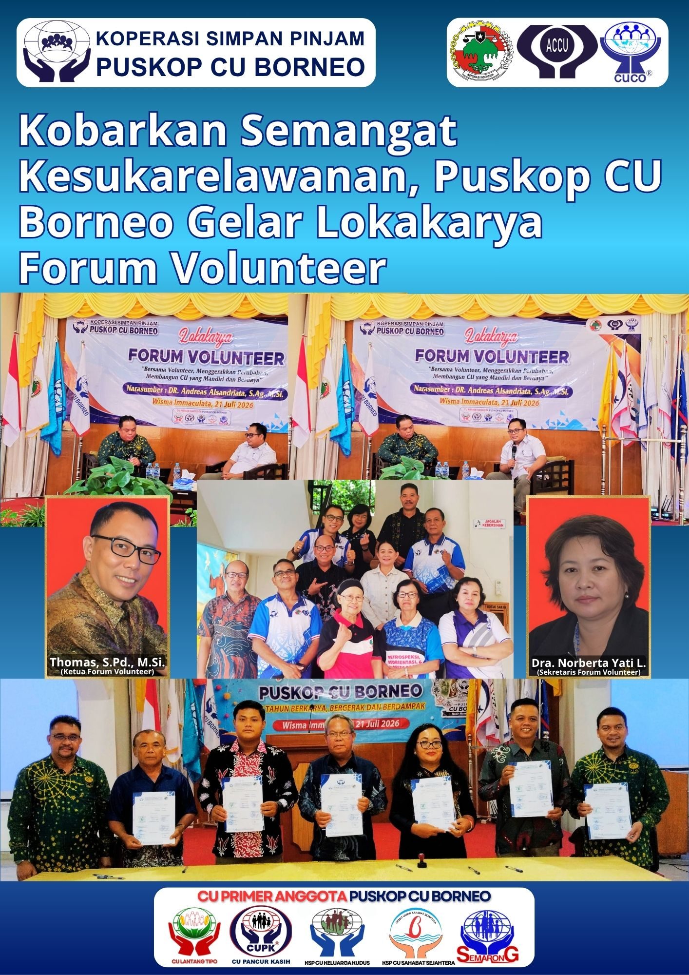 Kobarkan Semangat Kesukarelawanan, Puskop CU Borneo Gelar Lokakarya Forum Volunteer di Pontianak